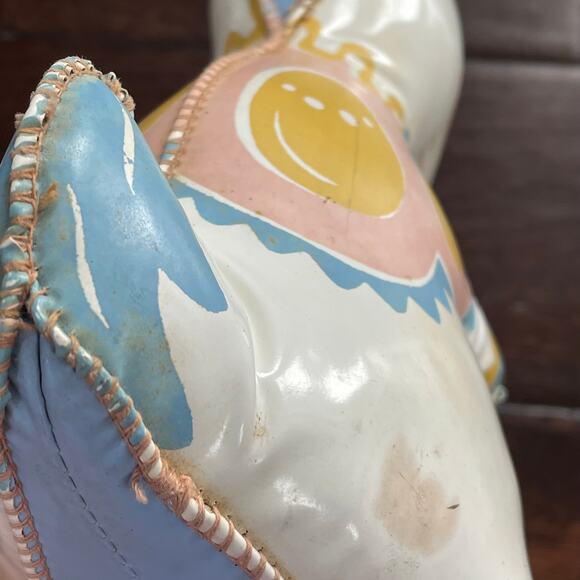 Vintage Oil Cloth Bunny Rabbit MCM Vinyl Carnival Prize Stuffed Toy 1950s Pastel - Picture 11 of 12